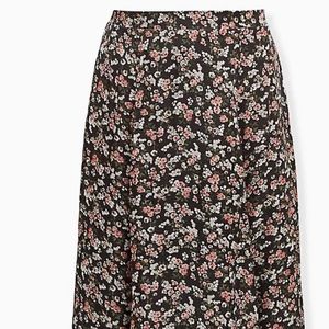 BLACK FLORAL LIQUID WOVEN MIDI SKIRT